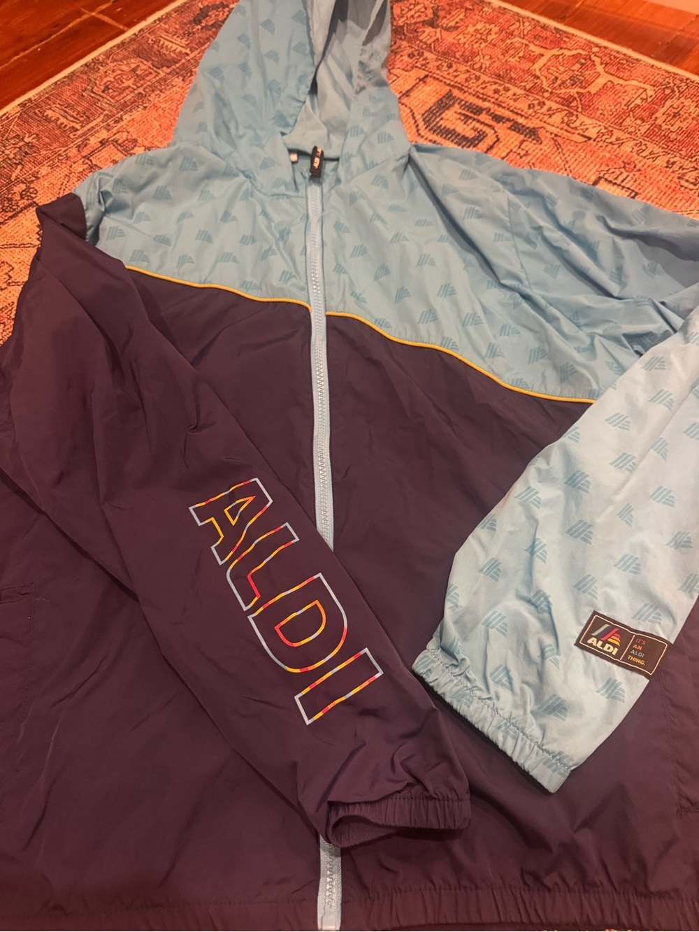 Aldi Hooded Windbreaker Jacket in Light Blue & Navy